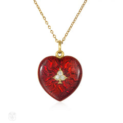 Antique diamond and enamel heart locket