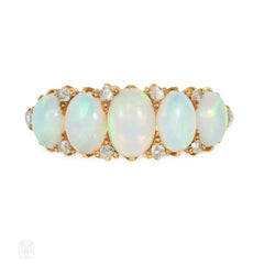 Antique diamond and opal half-hoop ring