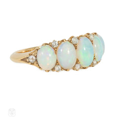 Antique diamond and opal half-hoop ring