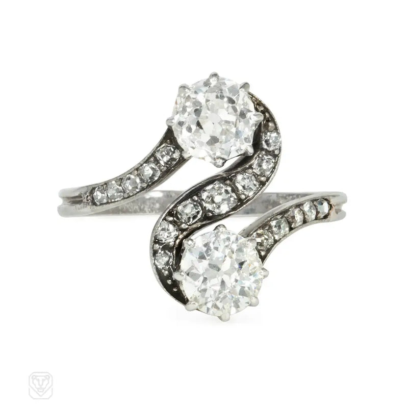 Antique Diamond And Platinum Moi Et Toi Ring