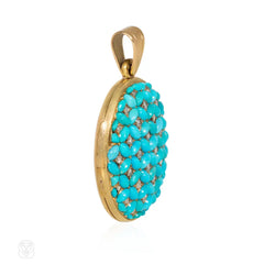 Antique diamond and turquoise oval locket