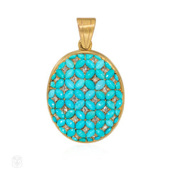 Antique diamond and turquoise oval locket