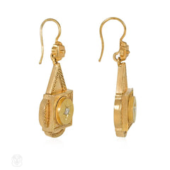 Antique English drop-shaped panel earrings