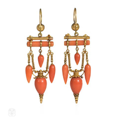 Antique Etruscan Revival coral drop earrings