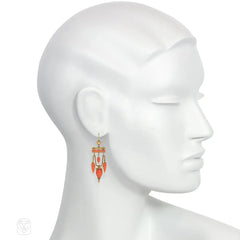 Antique Etruscan Revival coral drop earrings