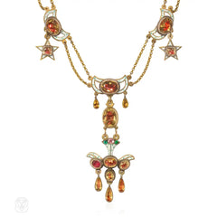 Antique foiled citrine and enamel pendant necklace