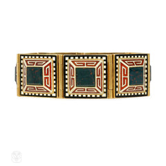 Antique French enamel and bloodstone plaque bracelet