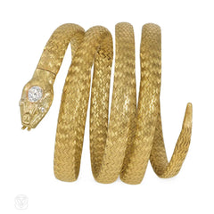 Antique French gold and diamond snake bracelet