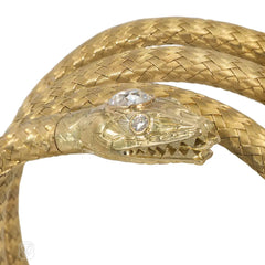 Antique French gold and diamond snake bracelet