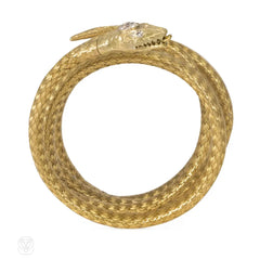 Antique French gold and diamond snake bracelet