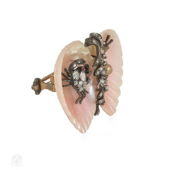 Antique gemset snail and crab seashell brooch