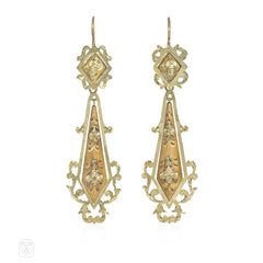 Antique gold foliate pendant earrings