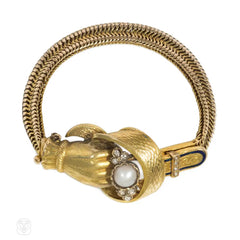 Antique gold hand and belted garter bracelet