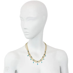 Antique gold, turquoise and diamond festoon necklace