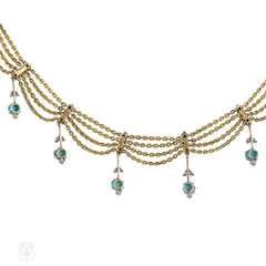 Antique gold, turquoise and diamond festoon necklace