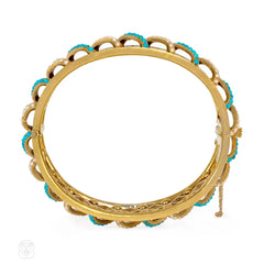 Antique gold, turquoise and pearl cuff bracelet