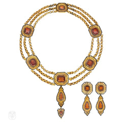 Antique hessonite garnet necklace and earrings