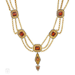 Antique hessonite garnet necklace and earrings