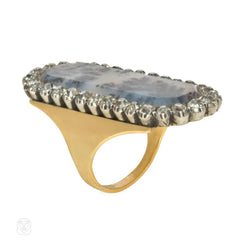 Antique moss agate and diamond ring