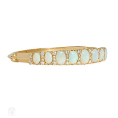 Antique opal and diamond half hoop bracelet