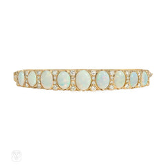 Antique opal and diamond half hoop bracelet