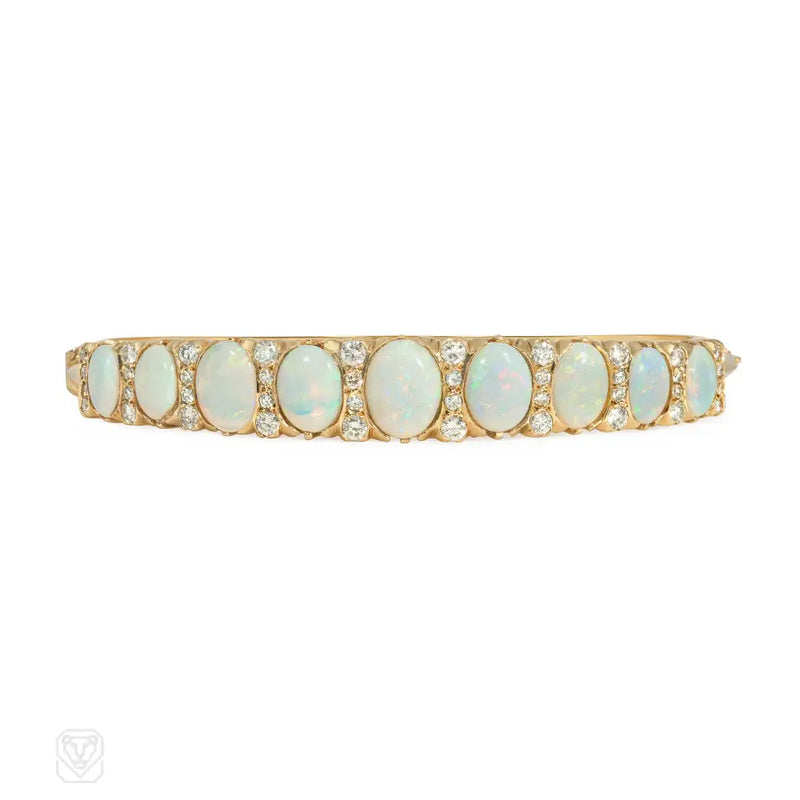 Antique Opal And Diamond Half Hoop Bracelet