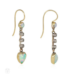 Antique opal heart pendant earrings