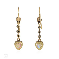 Antique opal heart pendant earrings