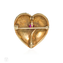 Antique pearl and ruby heart pendant/brooch