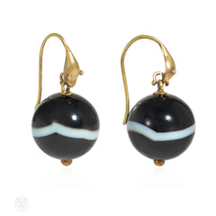 Antique snake and banded agate bead earrings