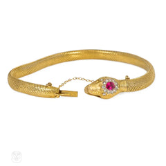 Antique Swedish ruby and diamond snake bracelet