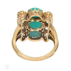 Antique three-row turquoise and diamond ring