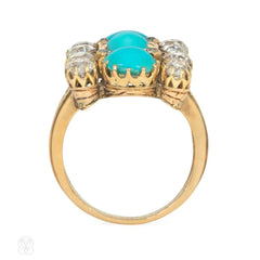 Antique three-row turquoise and diamond ring