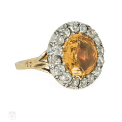 Antique topaz and diamond cluster ring