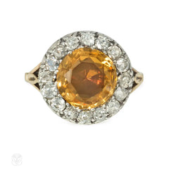 Antique topaz and diamond cluster ring