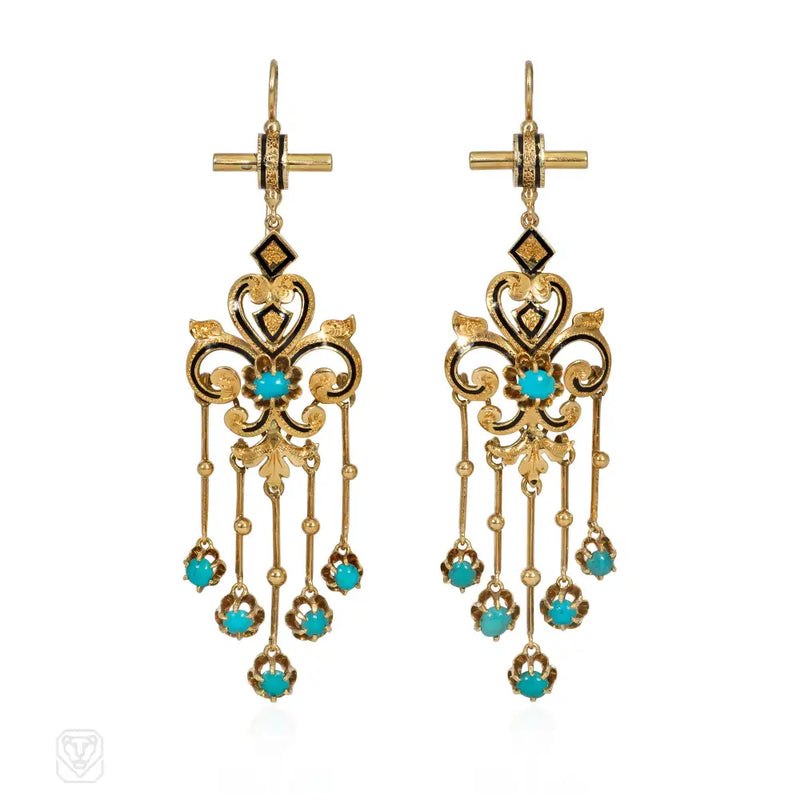 Antique Turquoise Fringe Earrings