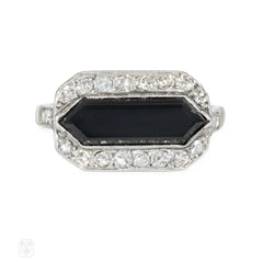 Art Deco diamond and carved onyx plaque ring