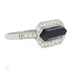 Art Deco diamond and carved onyx plaque ring