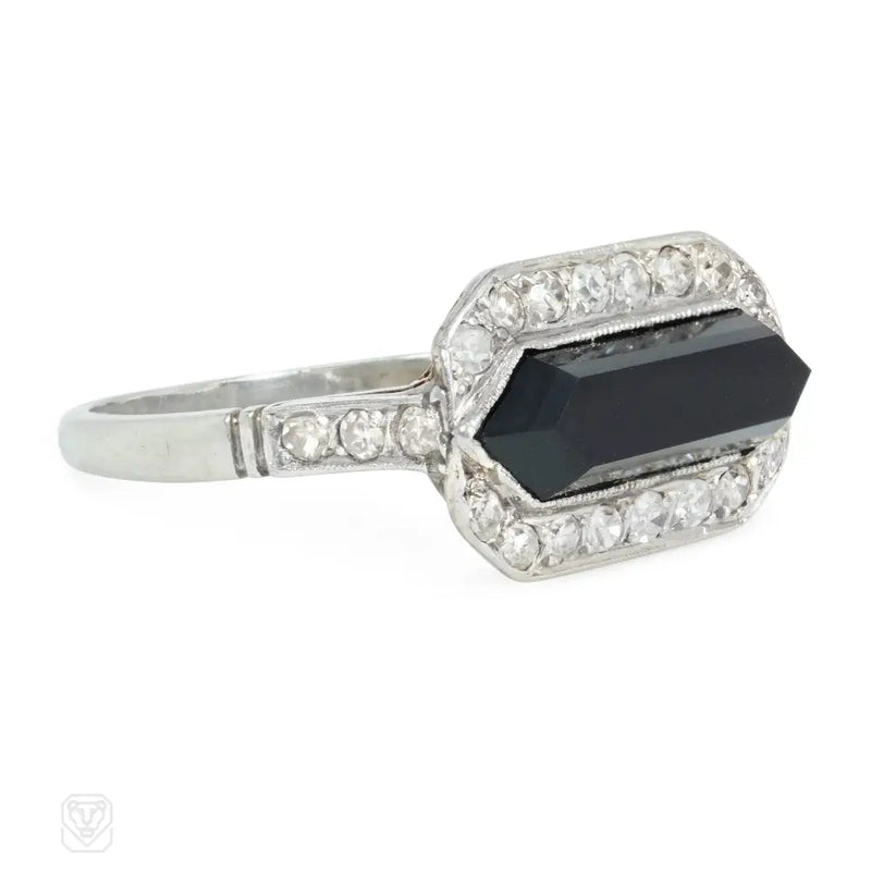 Art Deco Diamond And Carved Onyx Plaque Ring