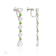 Art Deco diamond and demantoid garnet earrings, Black Starr & Frost