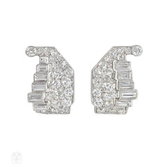 Art Deco diamond and platinum clip earrings