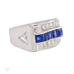 Art Deco diamond and sapphire ring in platinum, Cartier