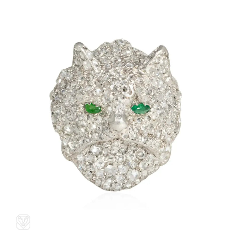 Art Deco Diamond Cat Brooch