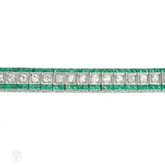 Art Deco emerald and diamond strap bracelet