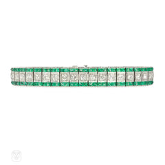 Art Deco emerald and diamond strap bracelet