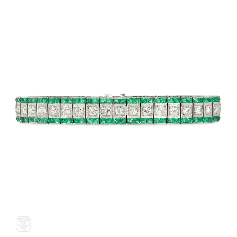 Art Deco Emerald And Diamond Strap Bracelet