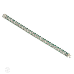 Art Deco emerald and diamond strap bracelet