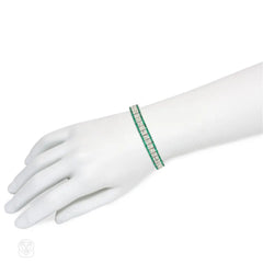 Art Deco emerald and diamond strap bracelet