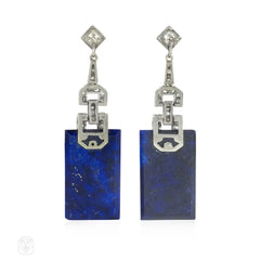 Art Deco lapis and diamond pendant earrings