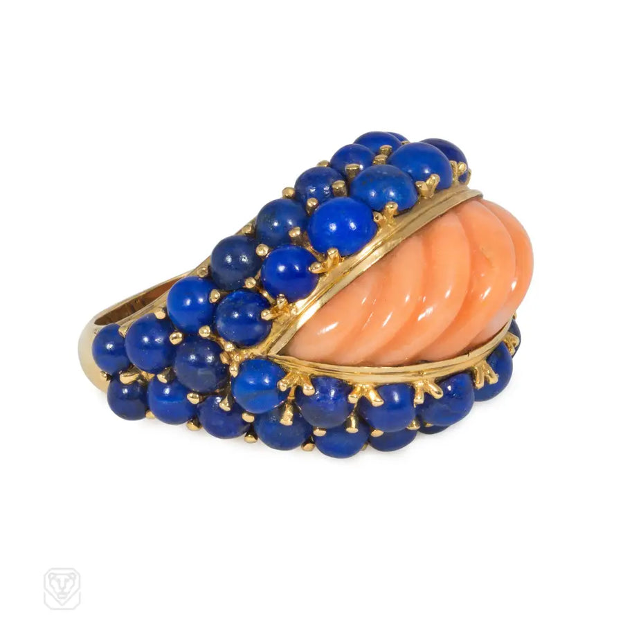 Boucheron Paris Mid - Century Lapis And Coral Ring